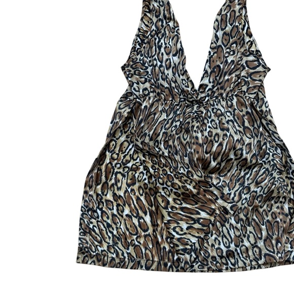 70s Vintage Flair Lingerie Nylon Leopard Print Vneck Slip Dress Small - Picture 2 of 6